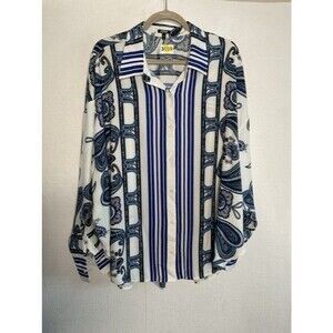 Express Boyfriend Portofino Design Print Button Up Shirt Women Size XL Blue/Whit